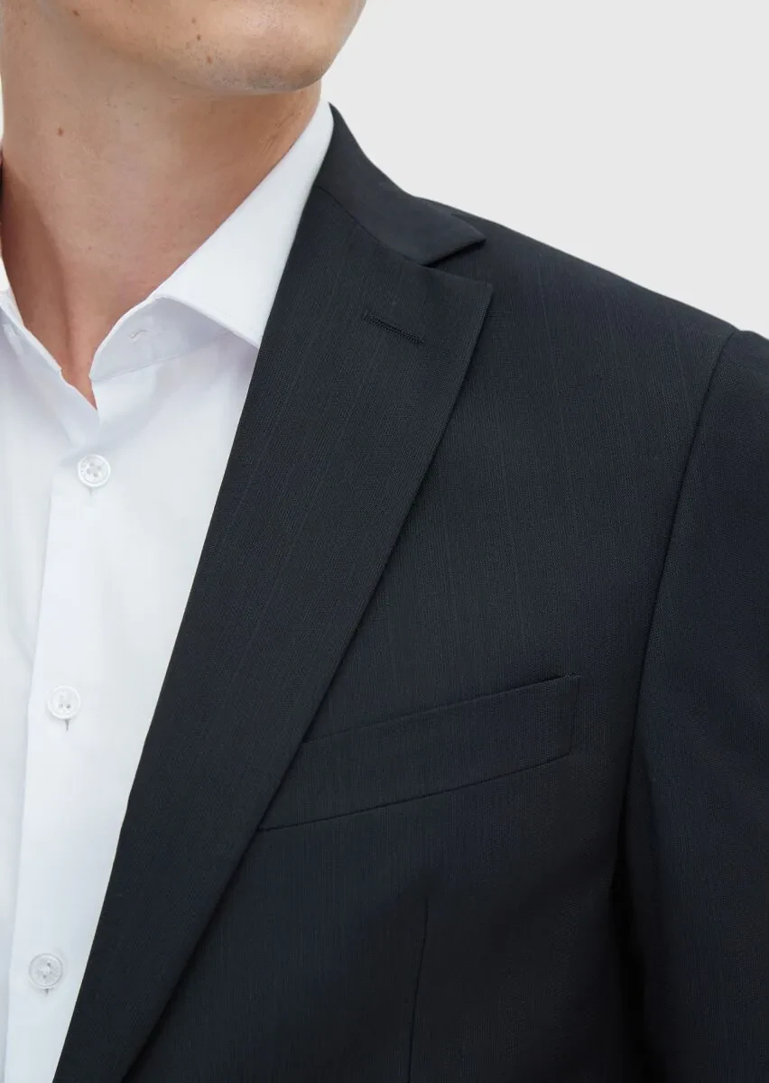 Siyah Desenli Zeroweight Slim Fit %100 Yün Takım Elbise - 4