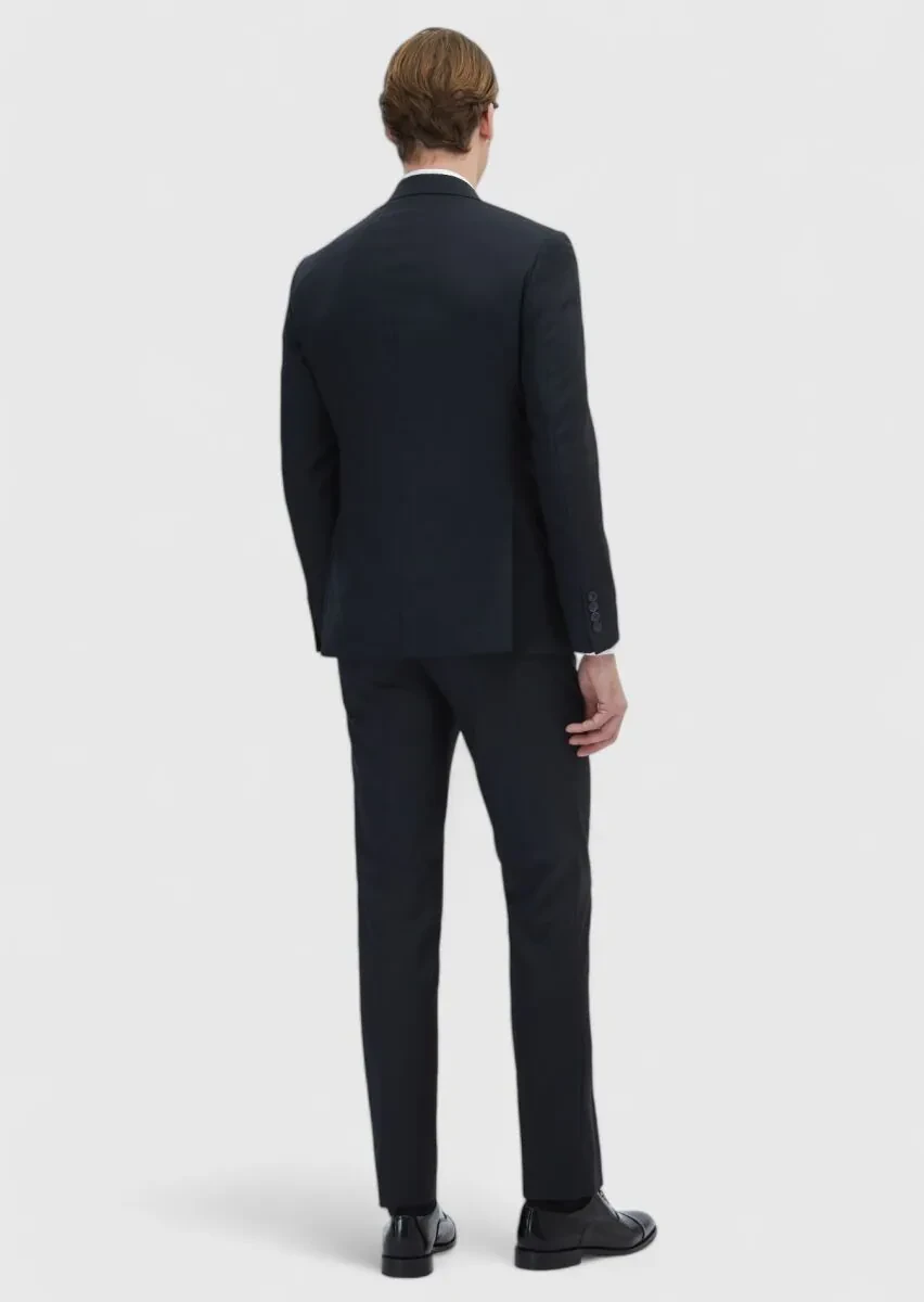 Siyah Desenli Zeroweight Slim Fit %100 Yün Takım Elbise - 5