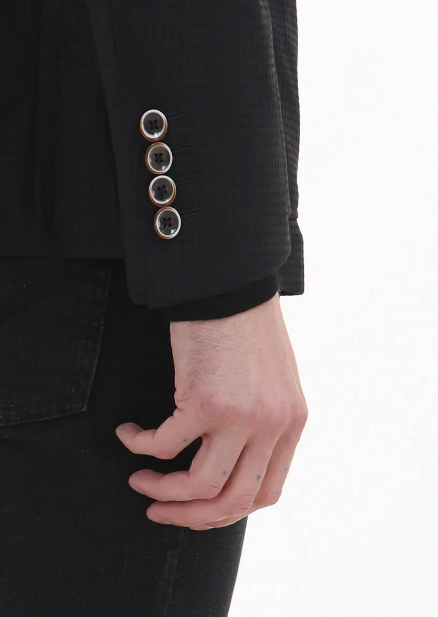 Siyah Desenli Zeroweight Slim Fit Yün Karışımlı Ceket - 4