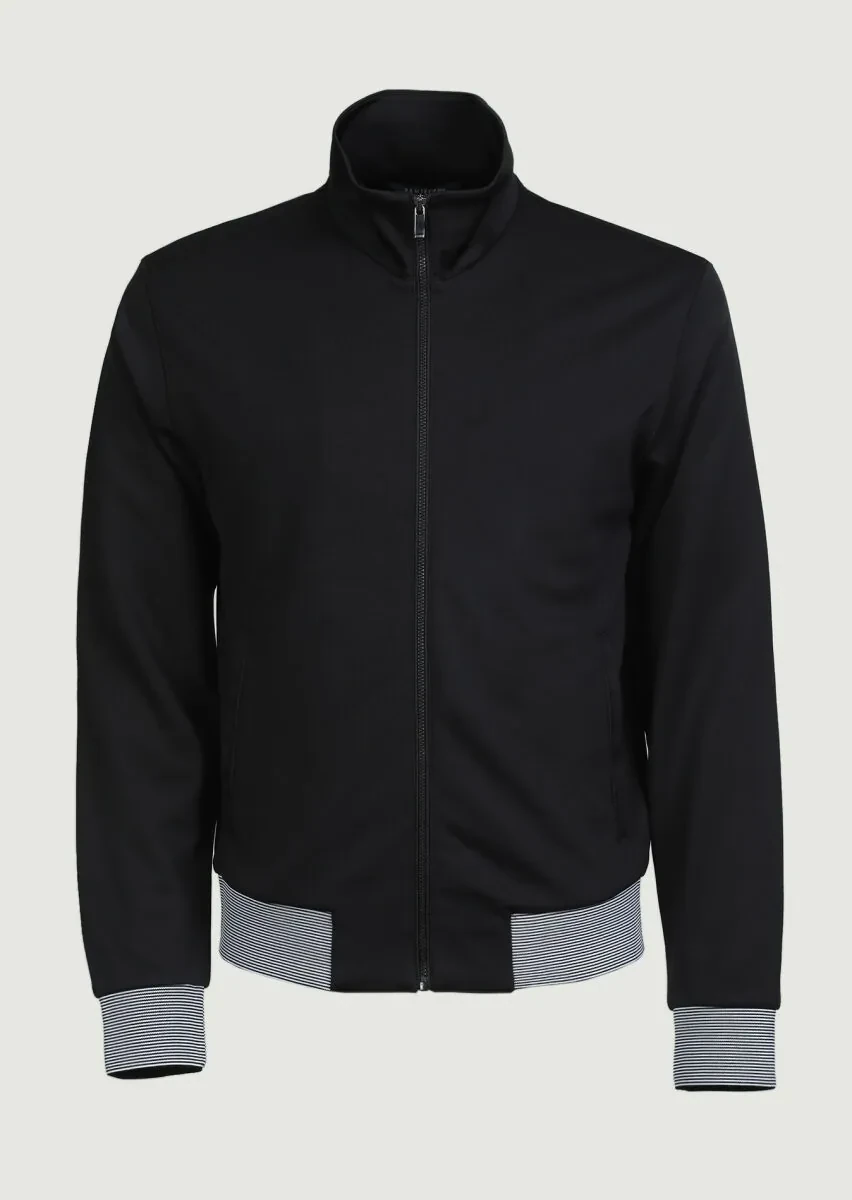 Siyah Dik Yaka Düz Sweatshırt - 5