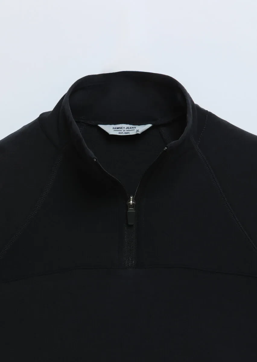 Siyah Dik Yaka Düz Sweatshırt - 7