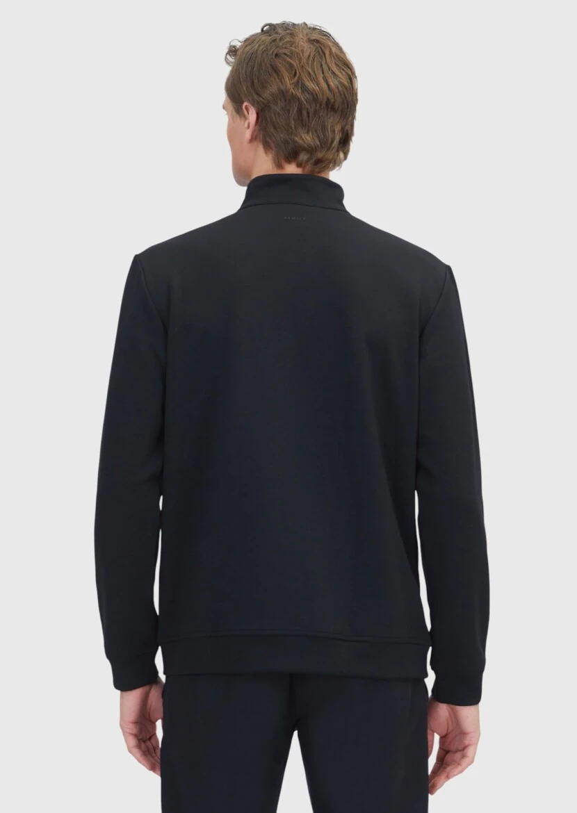 Siyah Dik Yaka Düz Sweatshırt - 5