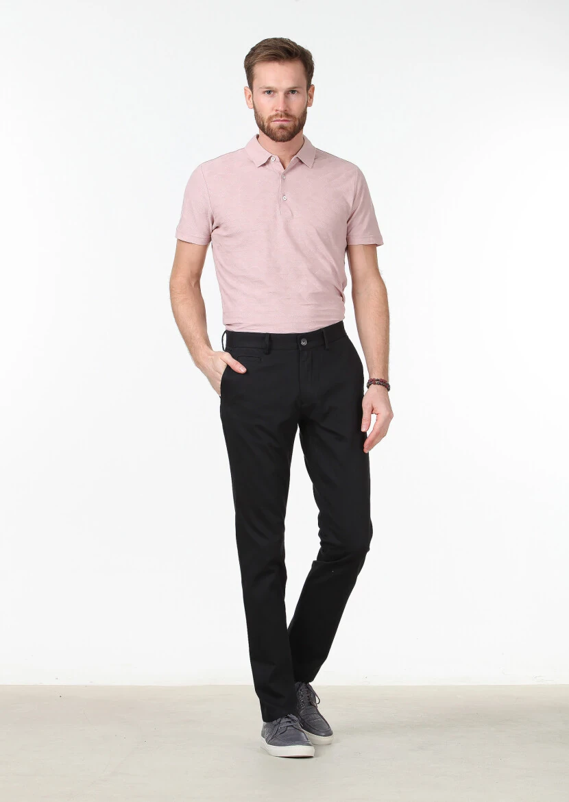 Siyah Dokuma Regular Fit Casual Pamuk Karışımlı Pantolon - 1
