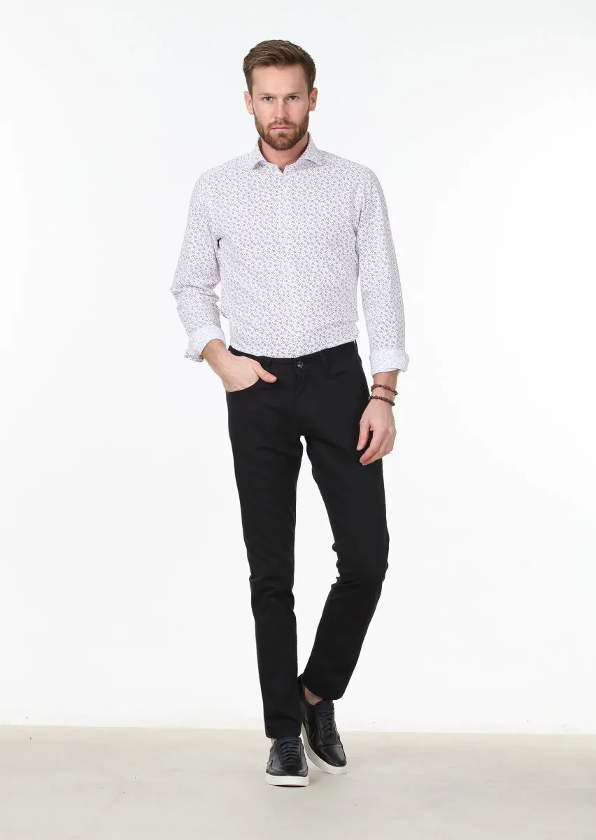 Siyah Dokuma Slim Fit Casual Pamuk Karışımlı Pantolon - 1