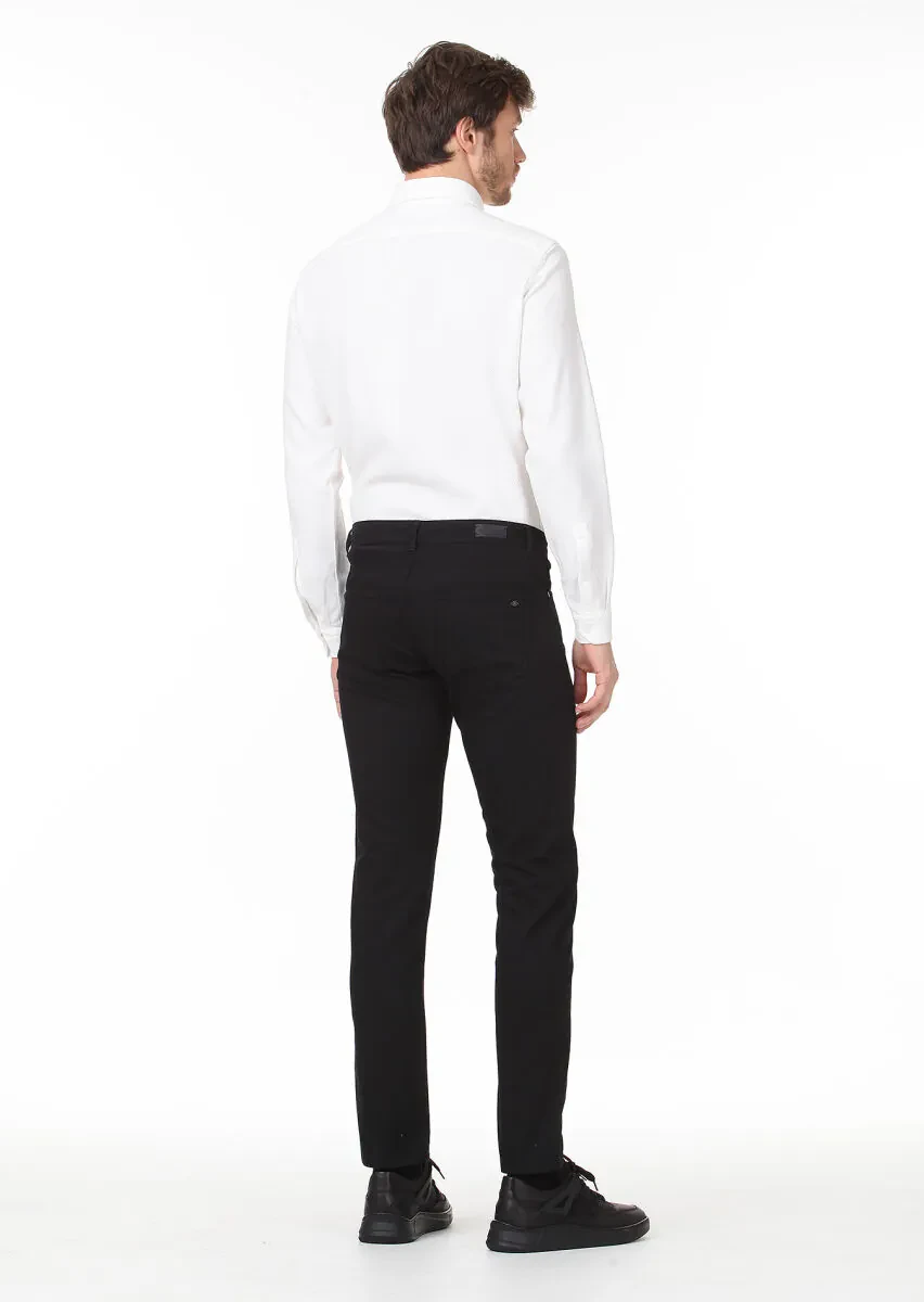 Siyah Dokuma Slim Fit Casual Pamuk Karışımlı Pantolon - 4