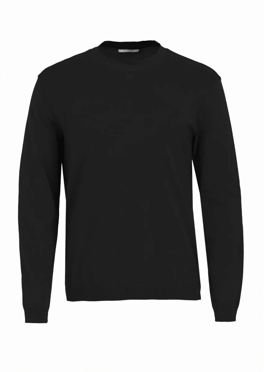 Siyah Düz Bisiklet Yaka %100 Pamuk T-Shirt - 5