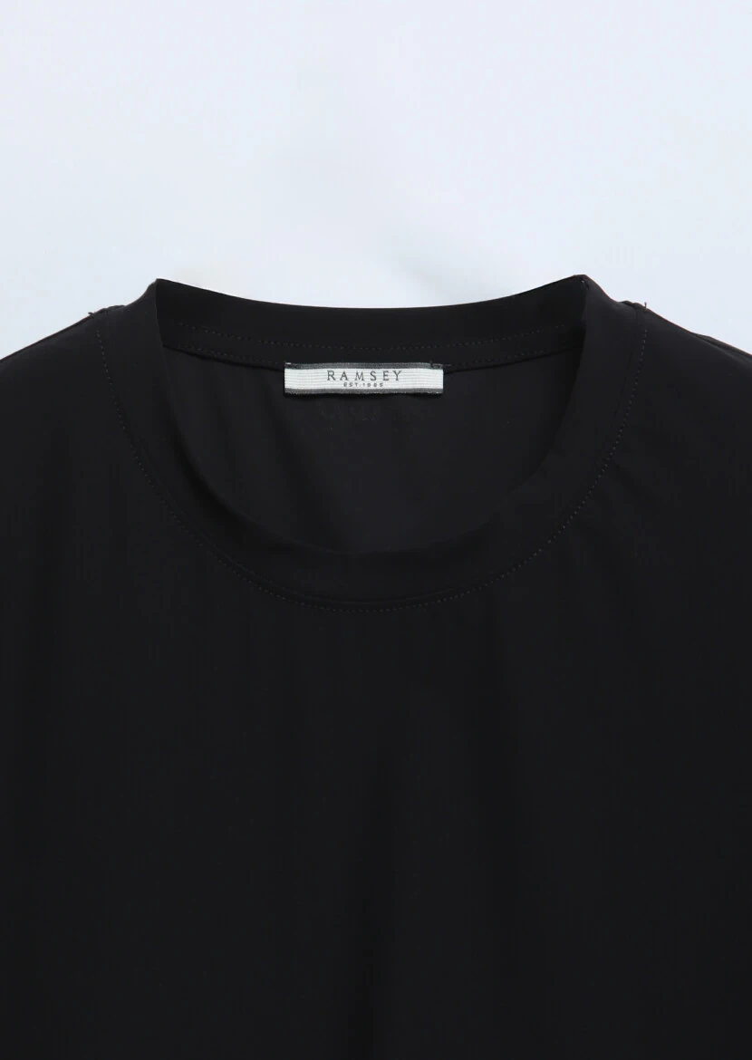 Siyah Düz Bisiklet Yaka T-Shirt - 7