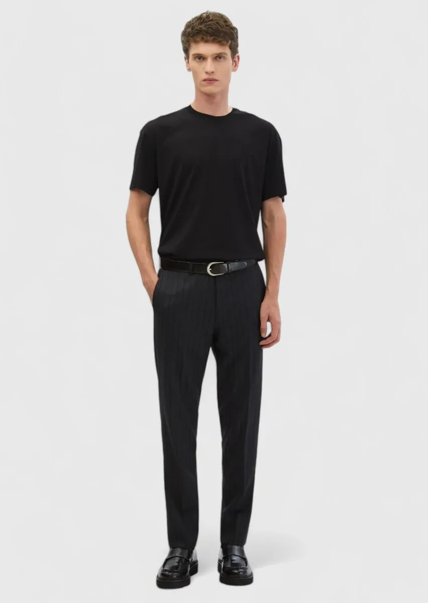 Siyah Düz Bisiklet Yaka T-Shirt - 2