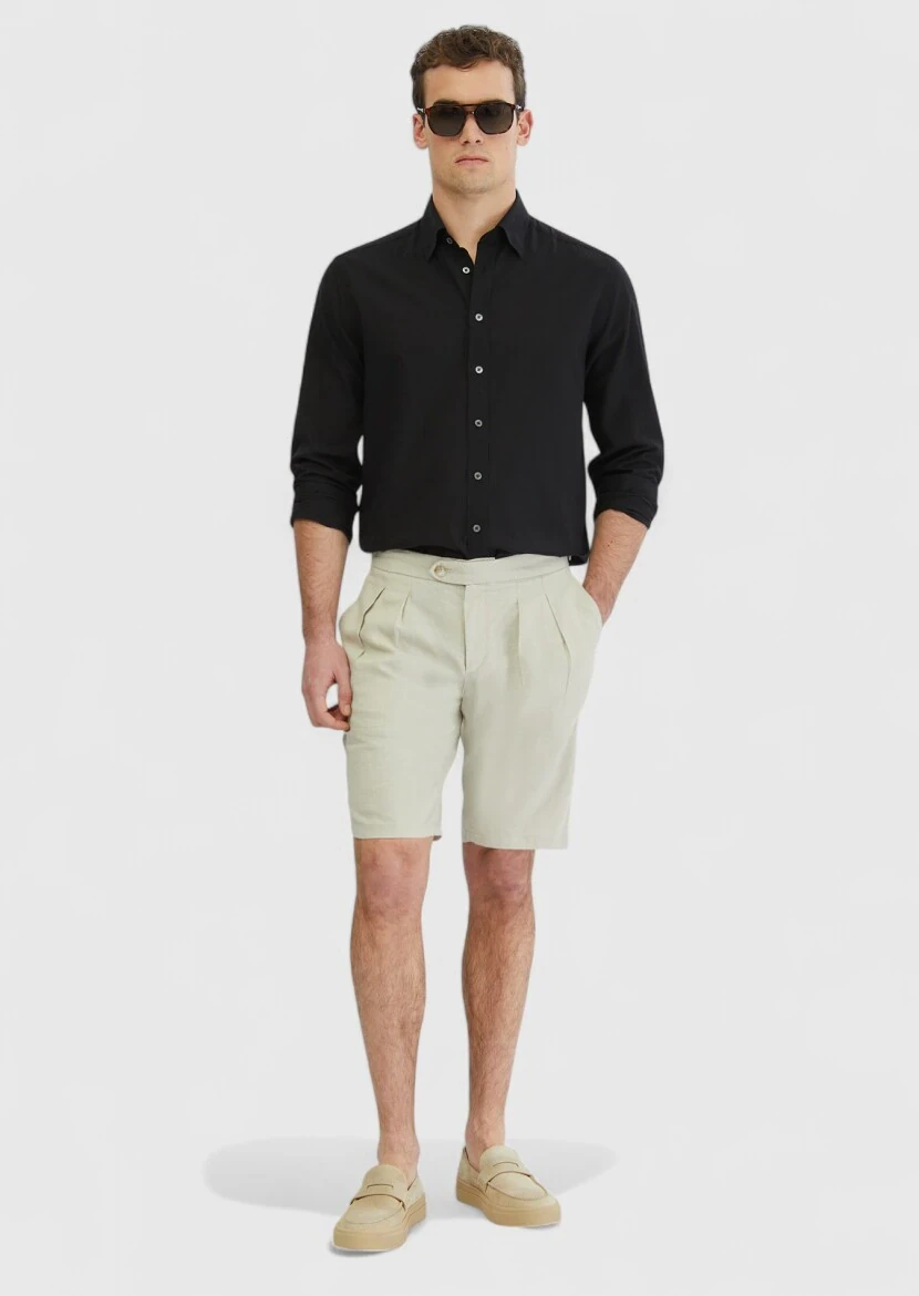 Siyah Düz Casual Fit Dokuma Casual %100 Pamuk Gömlek - RAMSEY