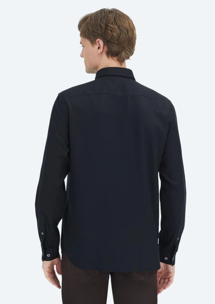 Siyah Düz Casual Fit Dokuma Casual Gömlek - 5