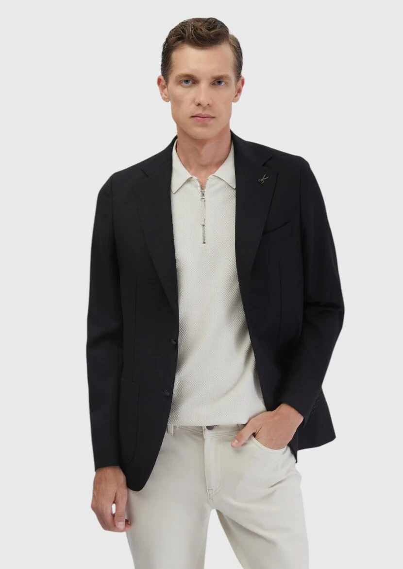 Siyah Düz Comfort Fit %100 Yün Ceket - RAMSEY