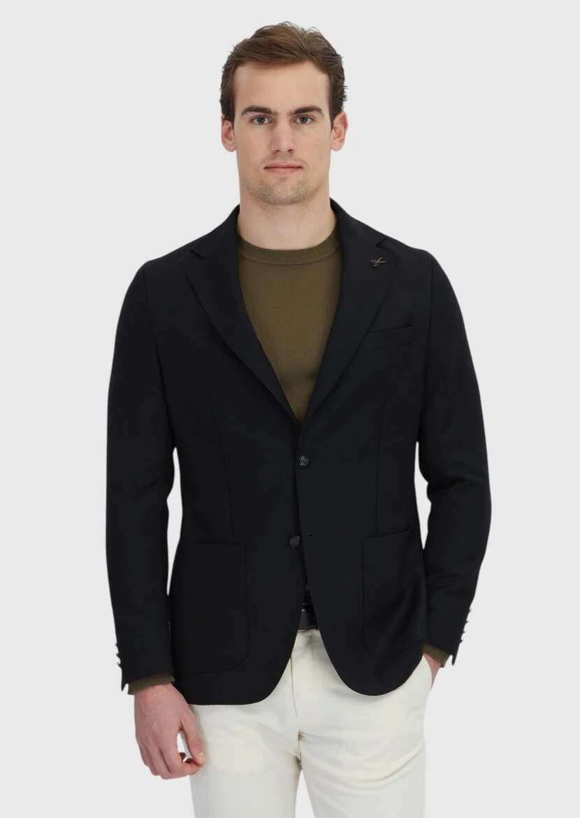 Siyah Düz Comfort Fit %100 Yün Ceket - RAMSEY