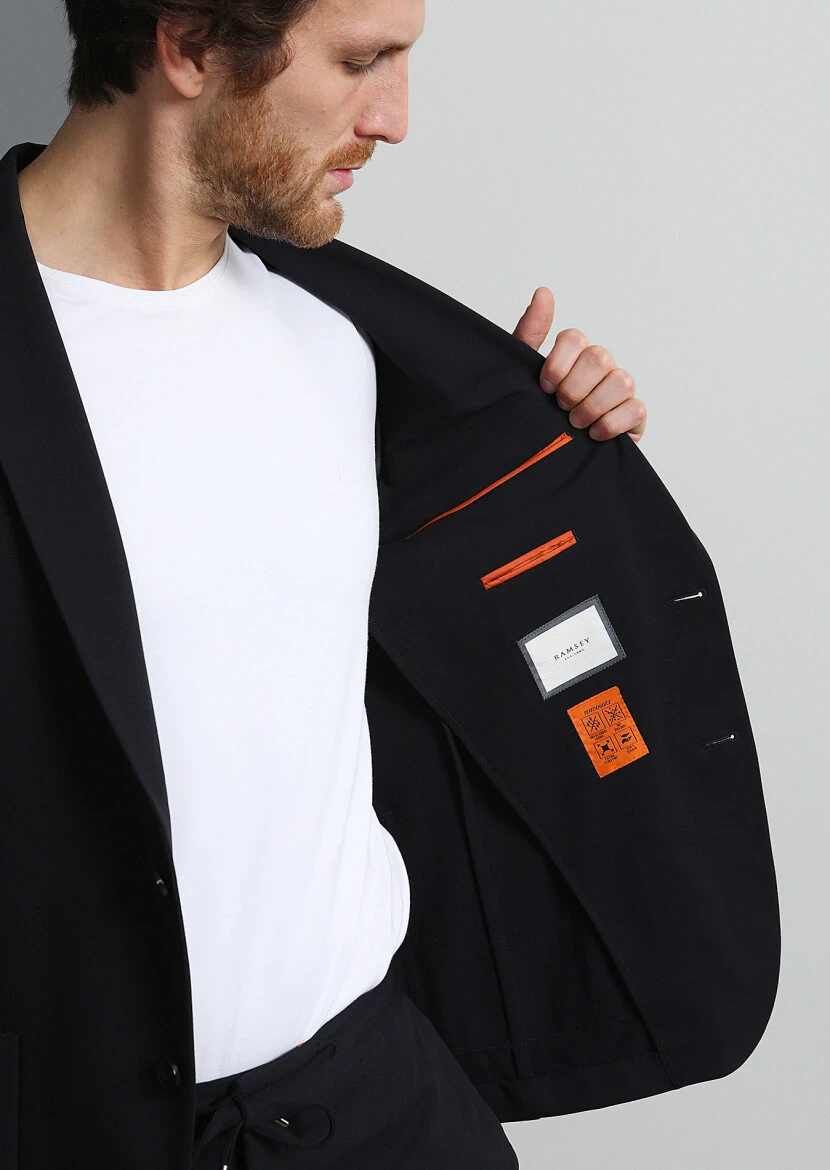 Siyah Düz Comfort Fit Örme Takım Elbise - 3