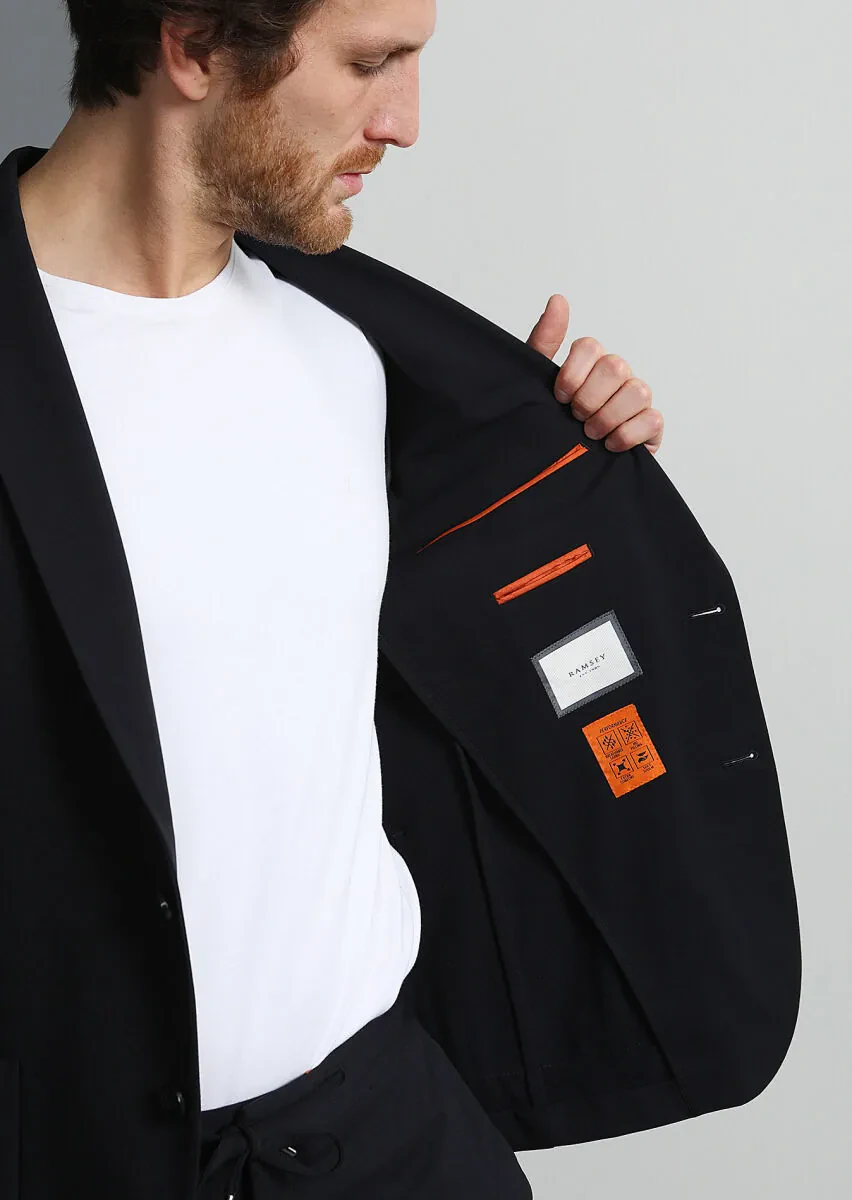 Siyah Düz Comfort Fit Örme Takım Elbise - 3