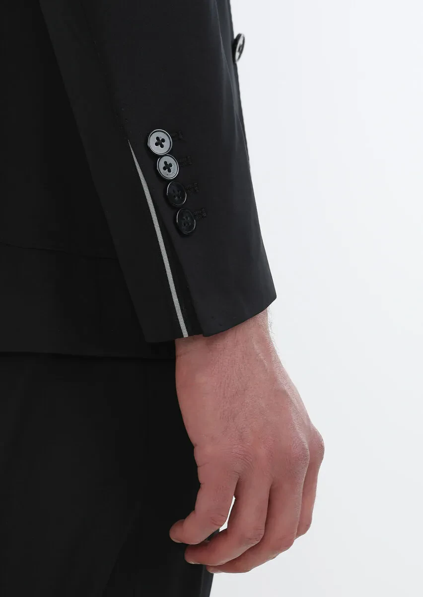 Siyah Düz Comfort Fit Örme Takım Elbise - 5