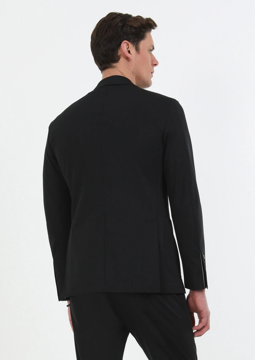 Siyah Düz Comfort Fit Örme Takım Elbise - 6