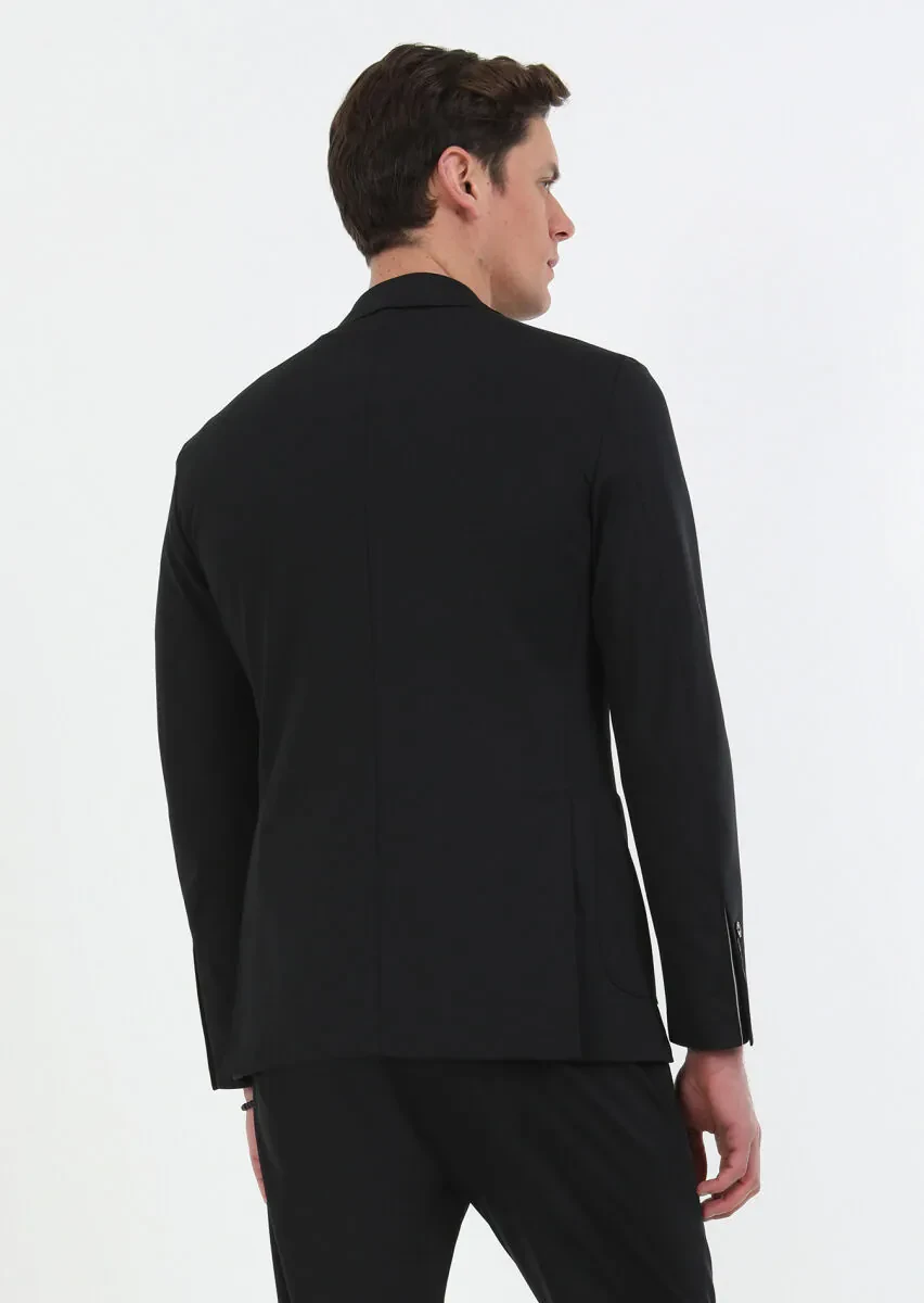 Siyah Düz Comfort Fit Örme Takım Elbise - 6