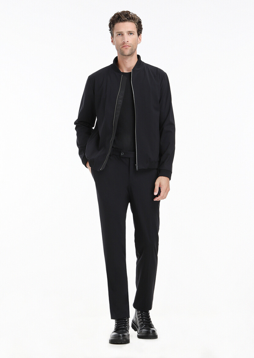 Siyah Düz Comfort Fit Örme Takım Elbise - 1