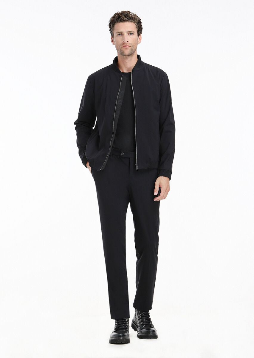 Siyah Düz Comfort Fit Örme Takım Elbise - 1