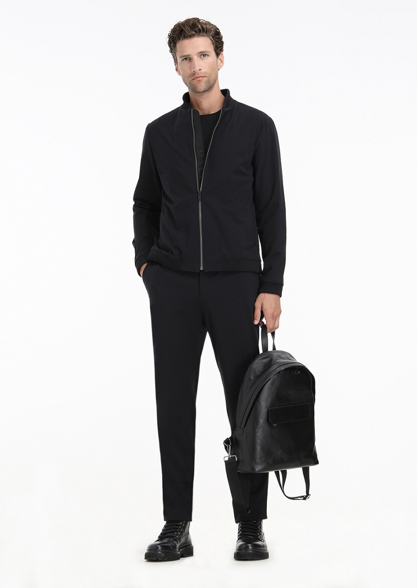 Siyah Düz Comfort Fit Örme Takım Elbise - 2