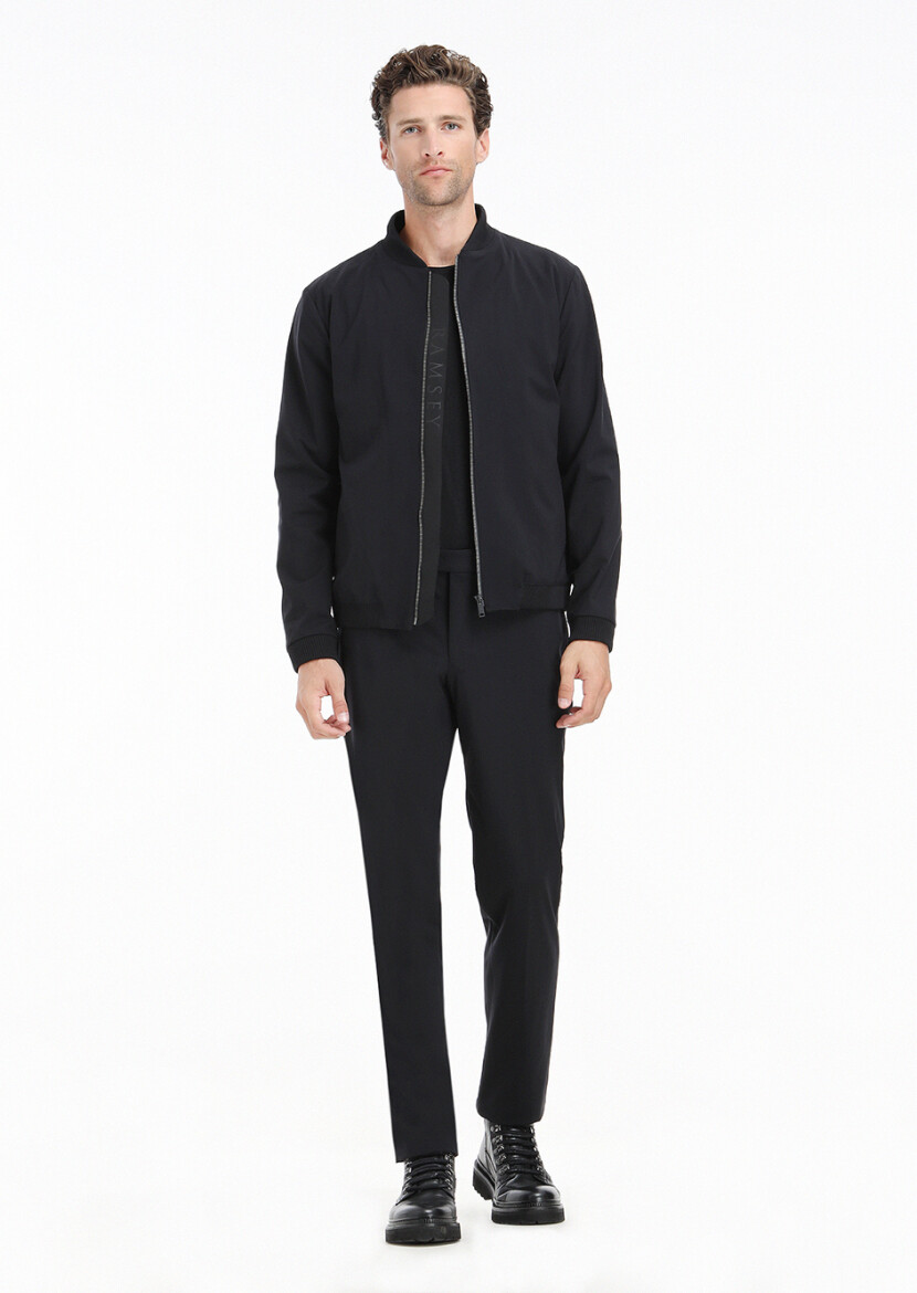 Siyah Düz Comfort Fit Örme Takım Elbise - 4