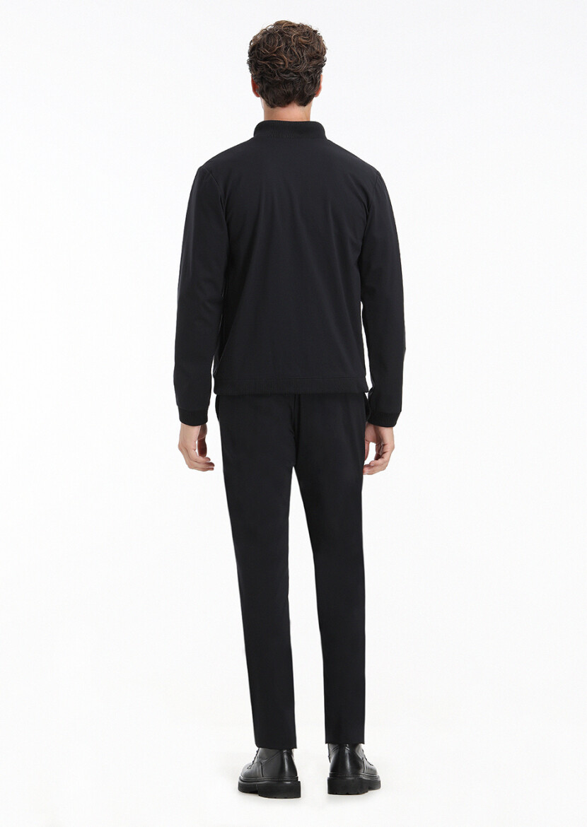 Siyah Düz Comfort Fit Örme Takım Elbise - 6