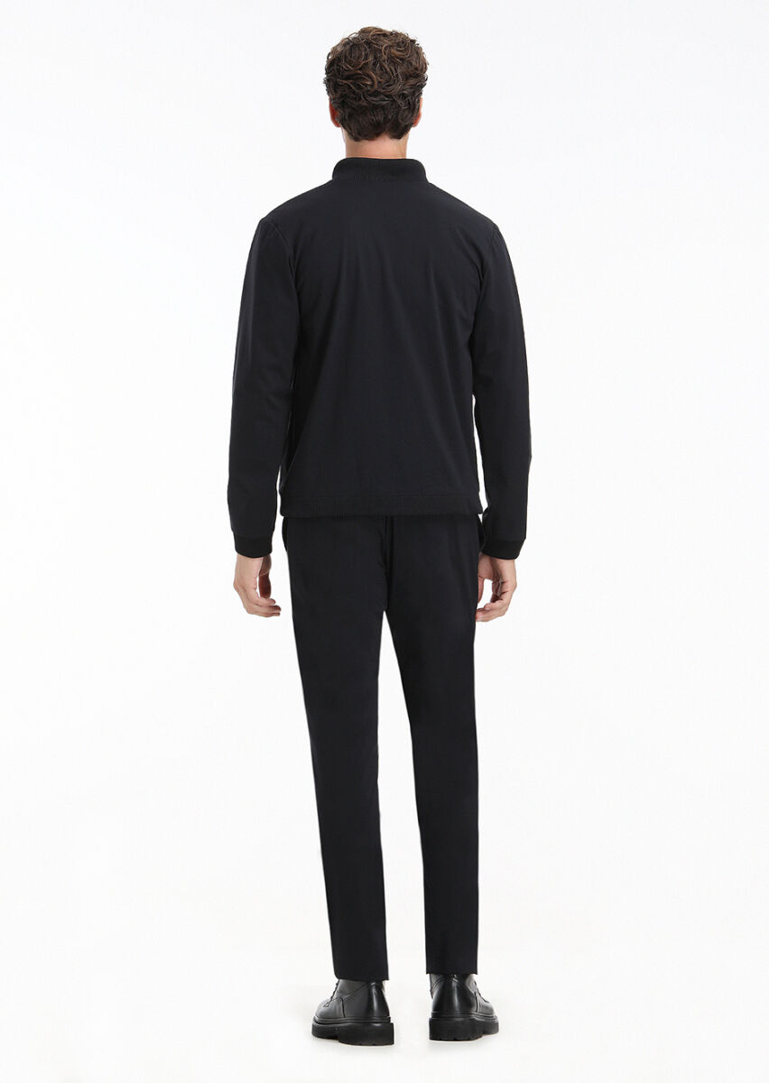 Siyah Düz Comfort Fit Örme Takım Elbise - 6