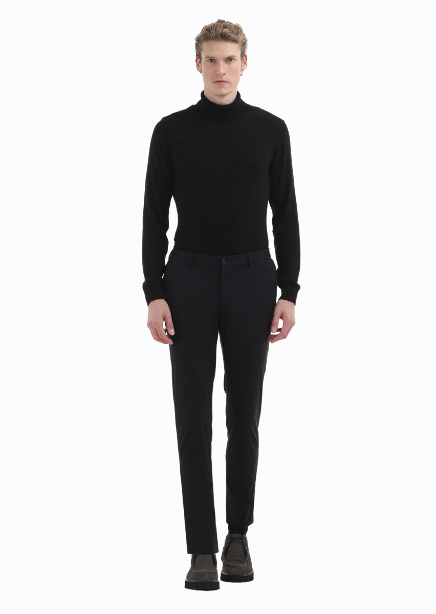 Siyah Düz Comfort Fit Örme Takım Elbise - 3