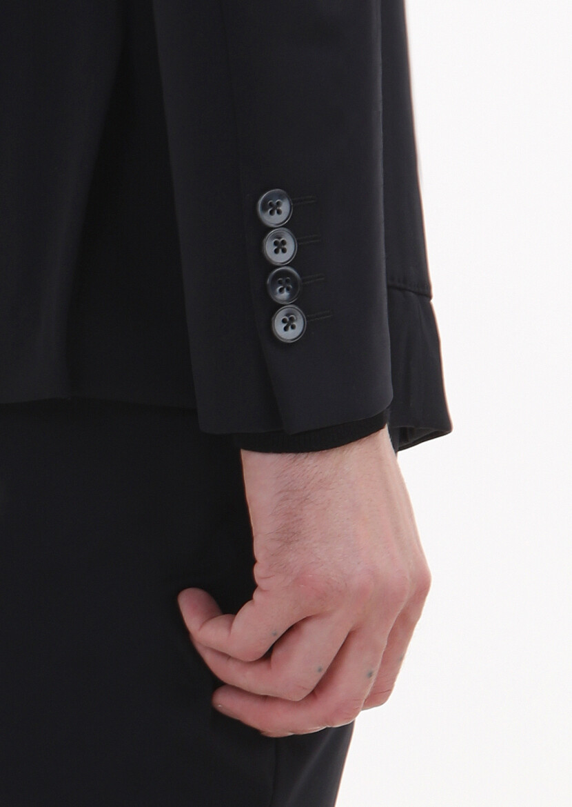 Siyah Düz Comfort Fit Örme Takım Elbise - 7