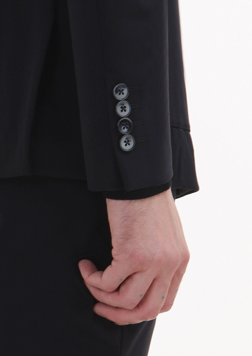 Siyah Düz Comfort Fit Örme Takım Elbise - 7