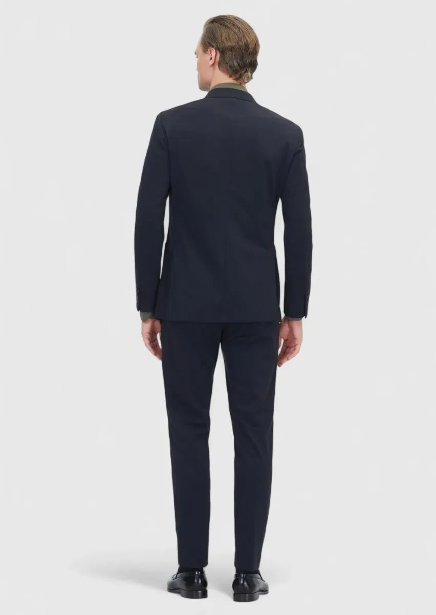 Siyah Düz Comfort Fit Örme Takım Elbise - 5