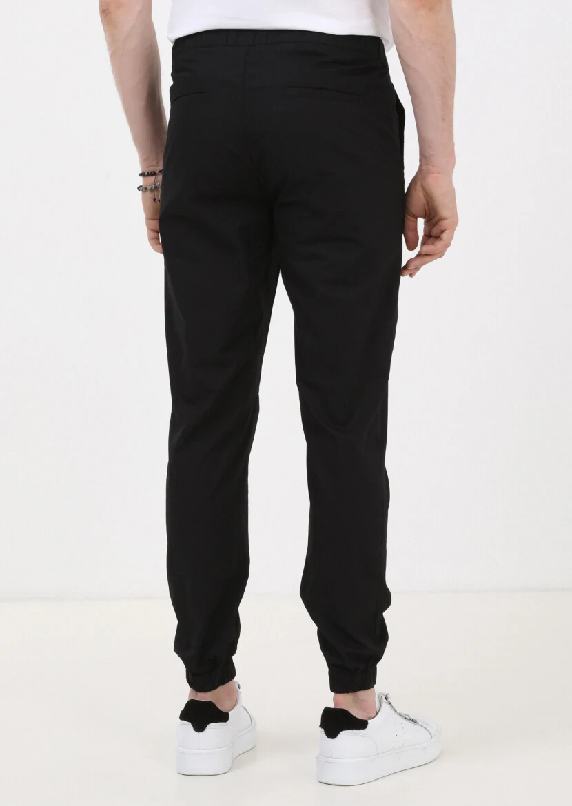 Siyah Düz Dokuma Jogging Fit Casual %100 Pamuk Pantolon - 5