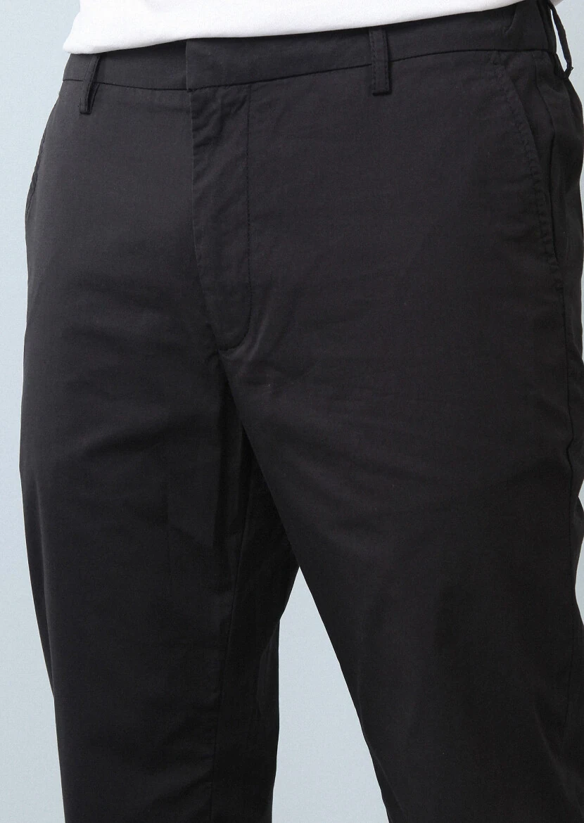 Siyah Düz Dokuma Jogging Fit Casual Pamuk Karışımlı Pantolon - 3