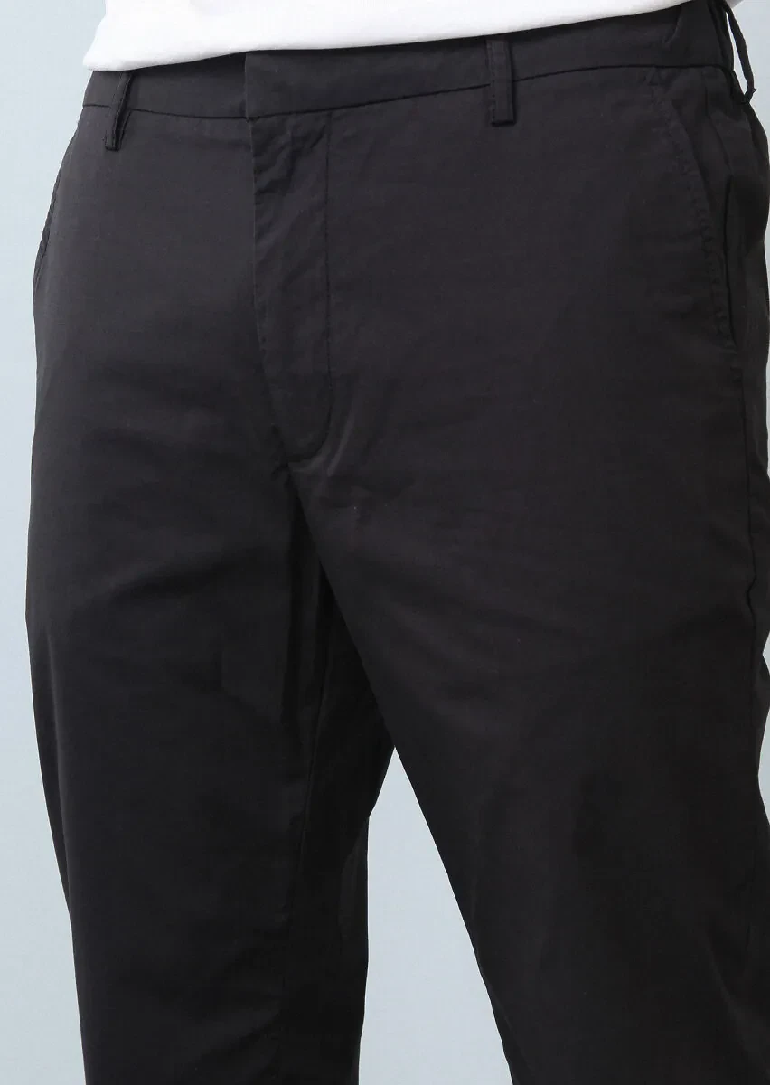 Siyah Düz Dokuma Jogging Fit Casual Pamuk Karışımlı Pantolon - 3