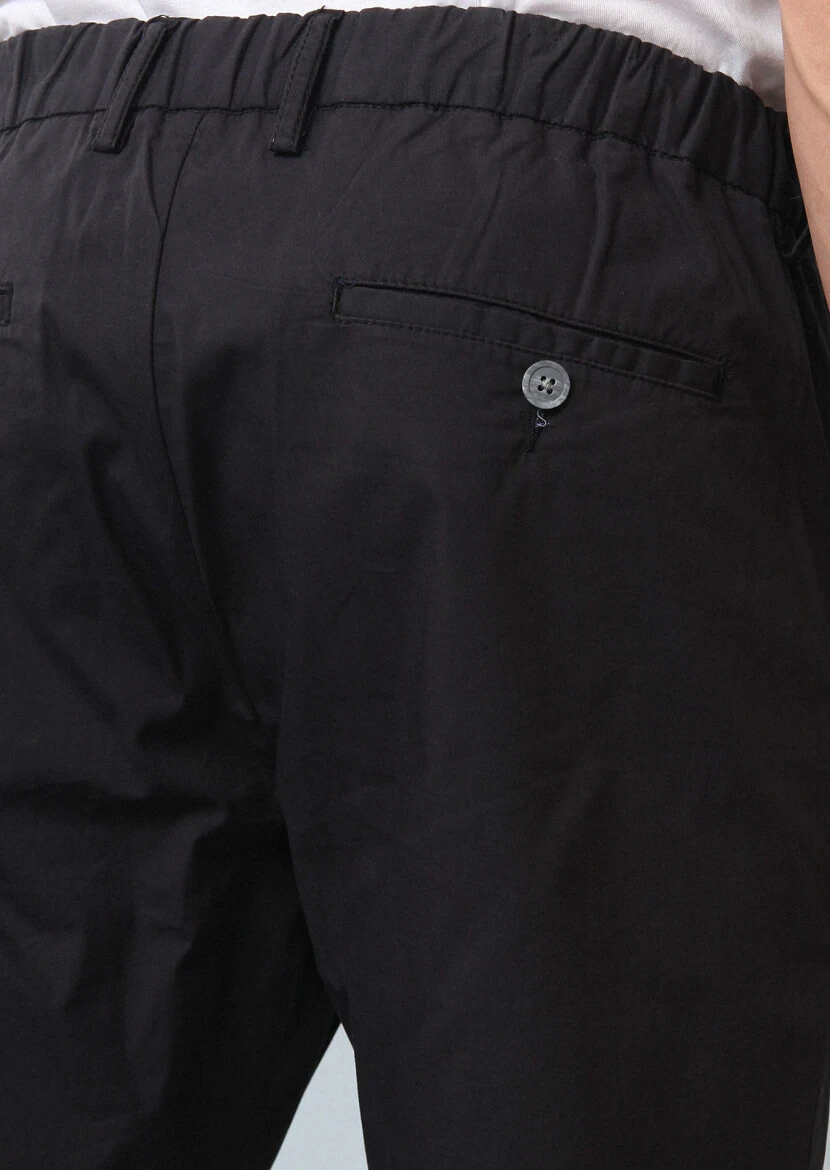 Siyah Düz Dokuma Jogging Fit Casual Pamuk Karışımlı Pantolon - 5