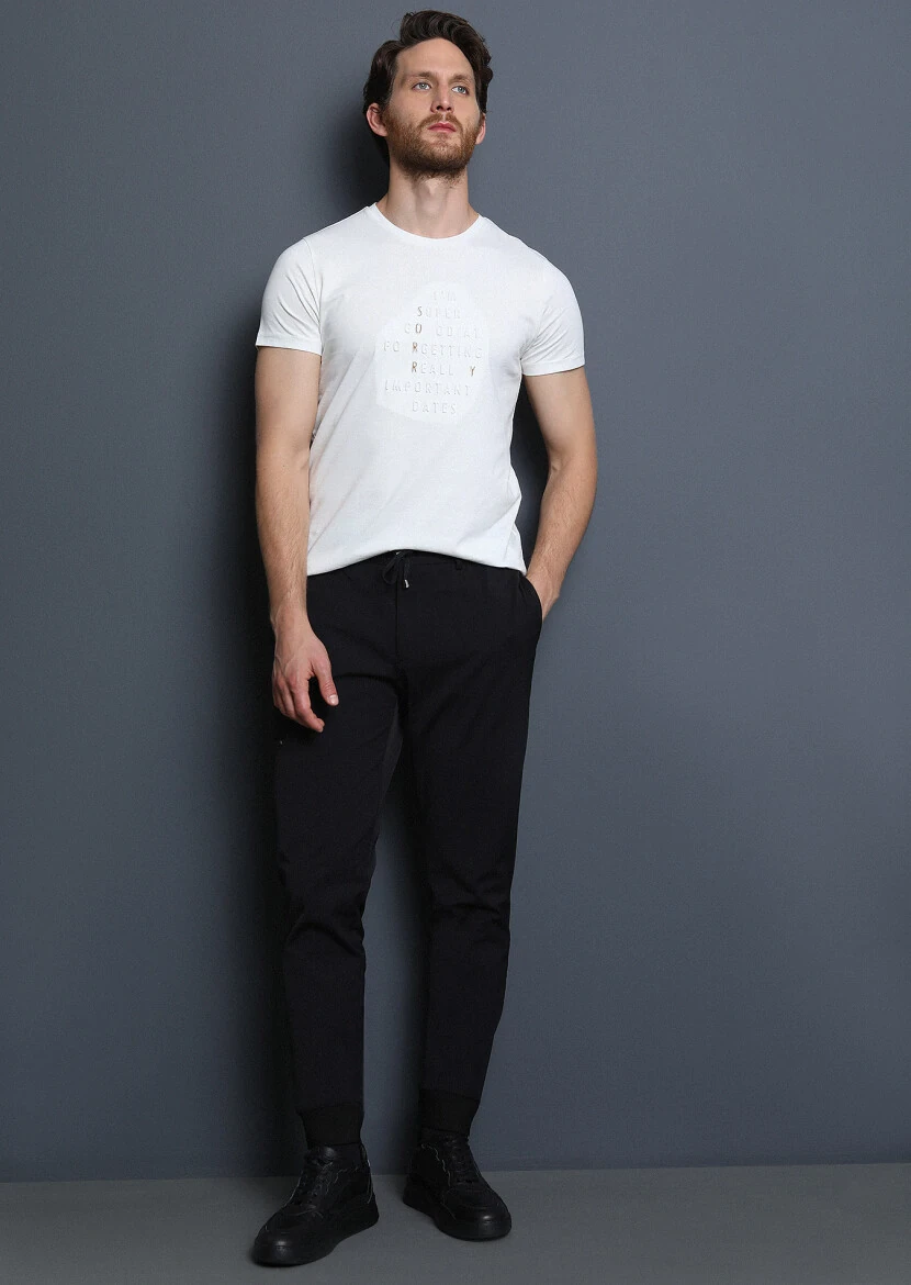 Siyah Düz Dokuma Jogging Fit Casual Pamuk Karışımlı Pantolon - 1