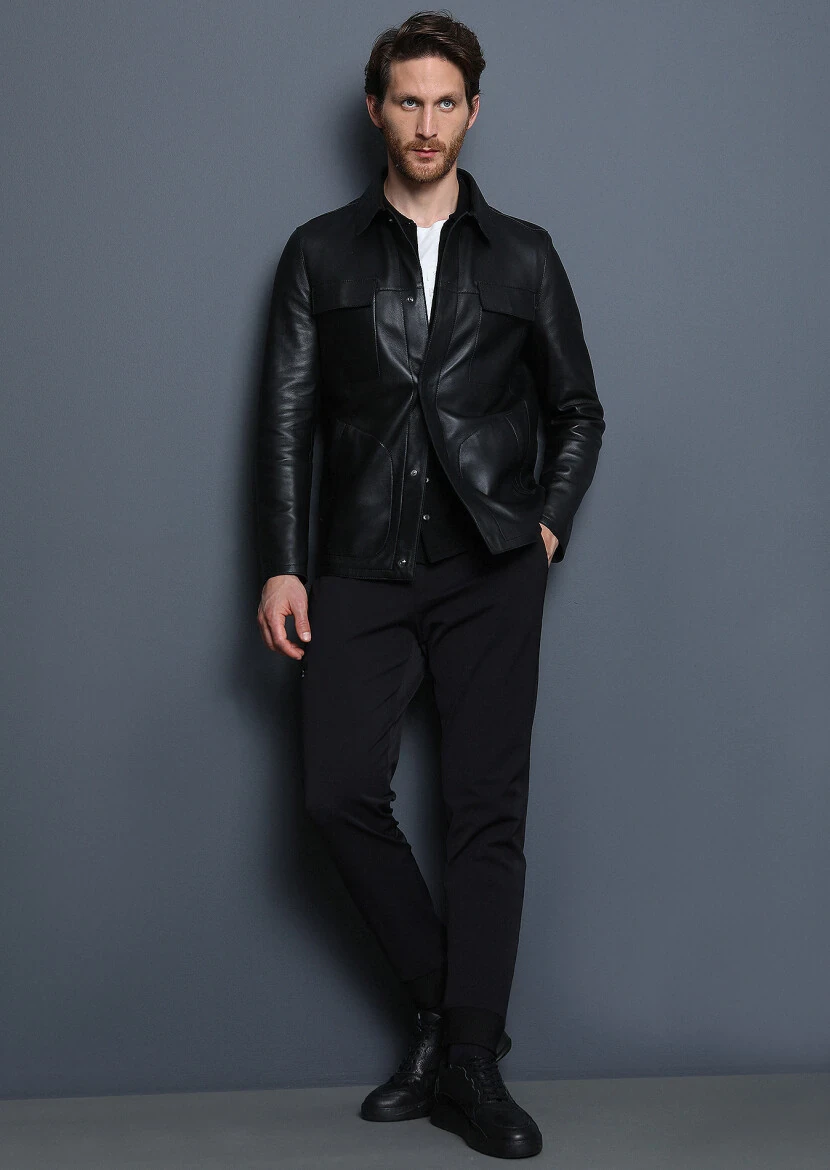 Siyah Düz Dokuma Jogging Fit Casual Pamuk Karışımlı Pantolon - 3