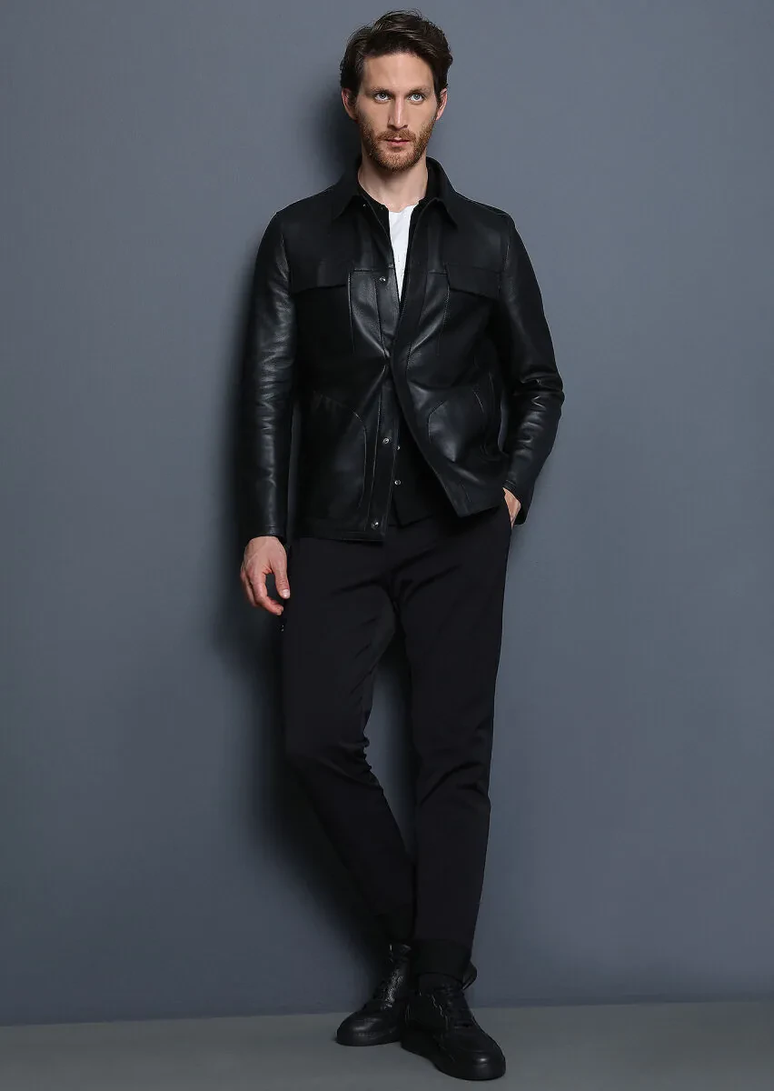 Siyah Düz Dokuma Jogging Fit Casual Pamuk Karışımlı Pantolon - 3