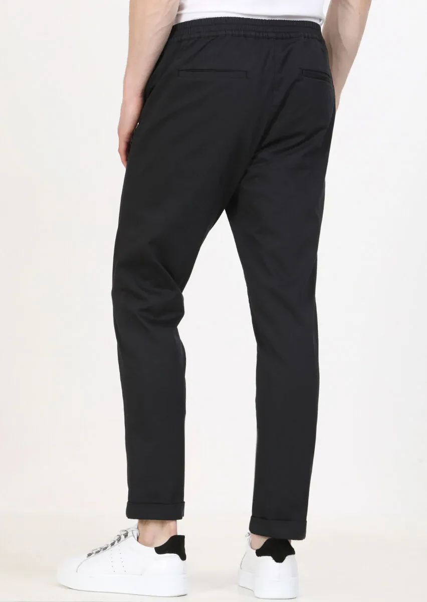 Siyah Düz Dokuma Jogging Fit Casual Pamuk Karışımlı Pantolon - 4