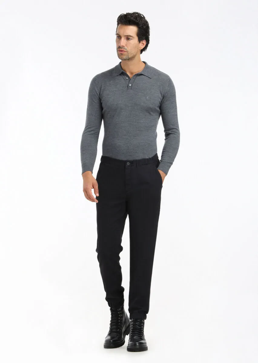 Siyah Düz Dokuma Jogging Fit Casual Pamuk Karışımlı Pantolon - 2