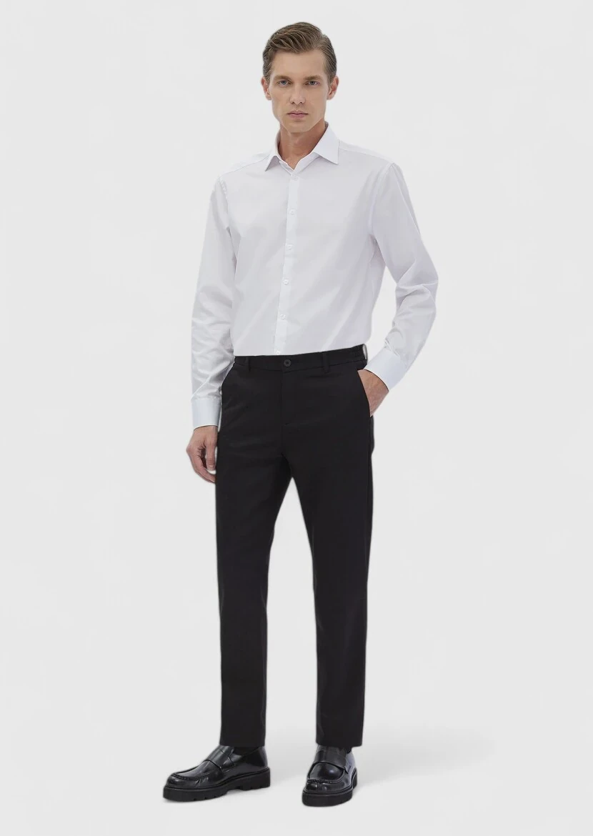 Siyah Düz Dokuma Jogging Fit Casual Pamuk Karışımlı Pantolon - RAMSEY