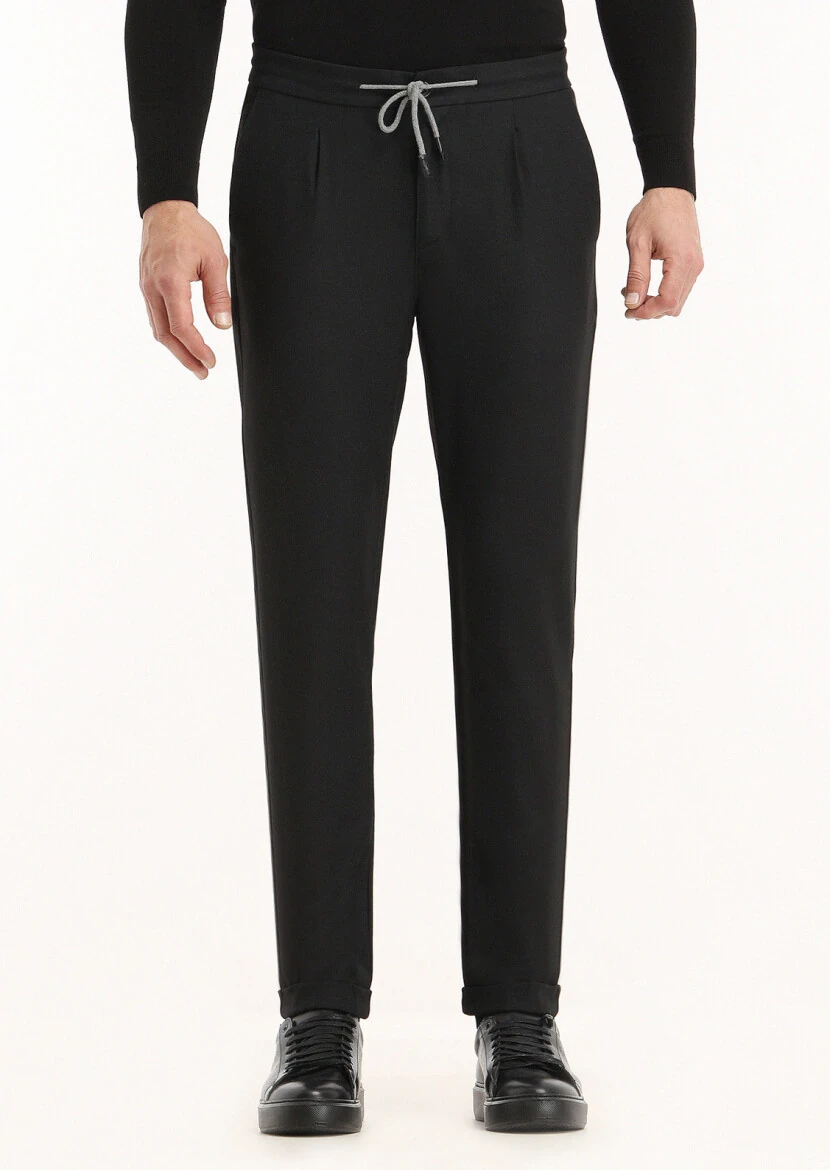 Siyah Düz Dokuma Jogging Fit Casual Pantolon 