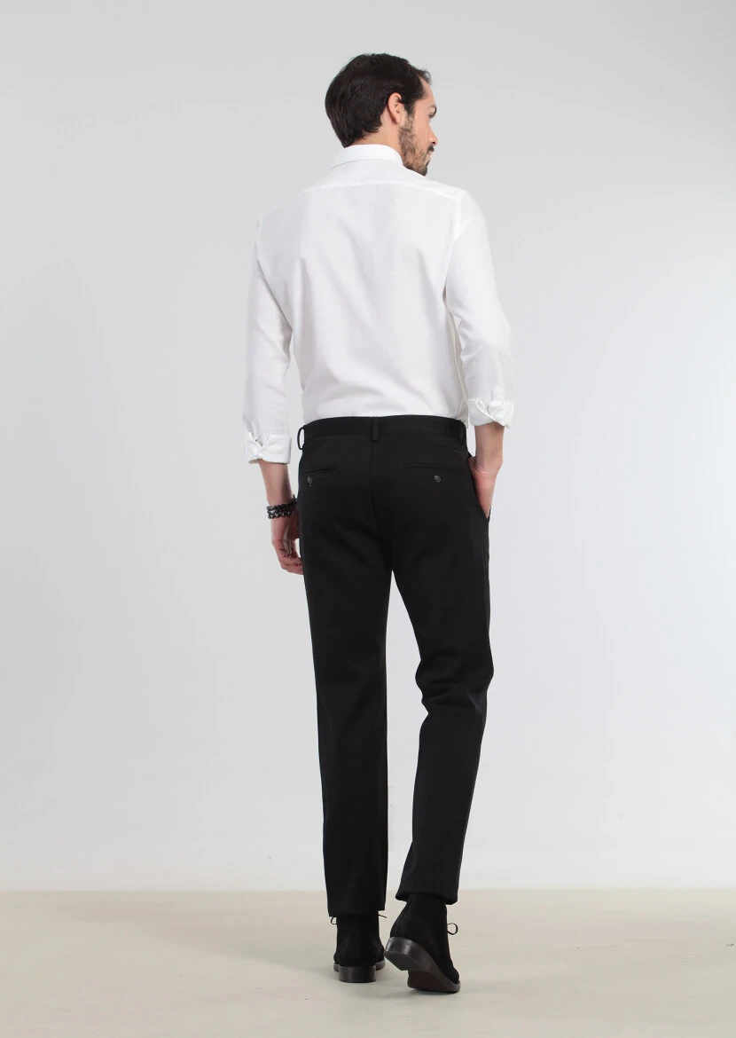Siyah Düz Dokuma Regular Fit Casual %100 Pamuk Pantolon - 5