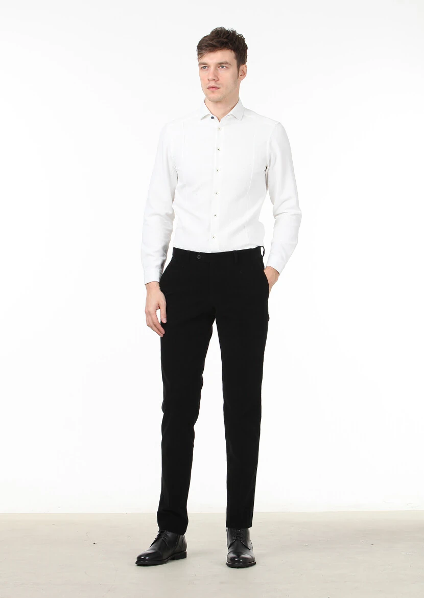 Siyah Düz Dokuma Regular Fit Casual %100 Pamuk Pantolon - 1