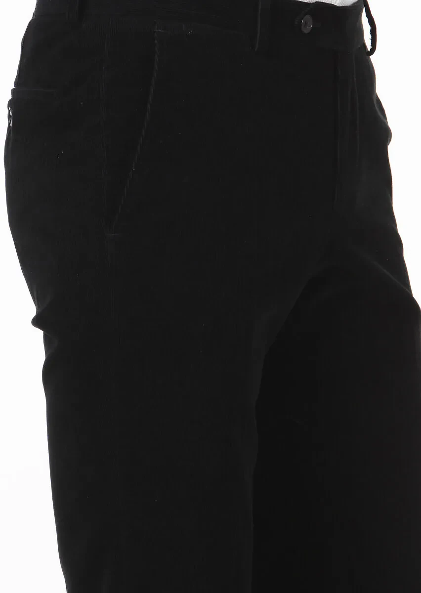 Siyah Düz Dokuma Regular Fit Casual %100 Pamuk Pantolon - 3