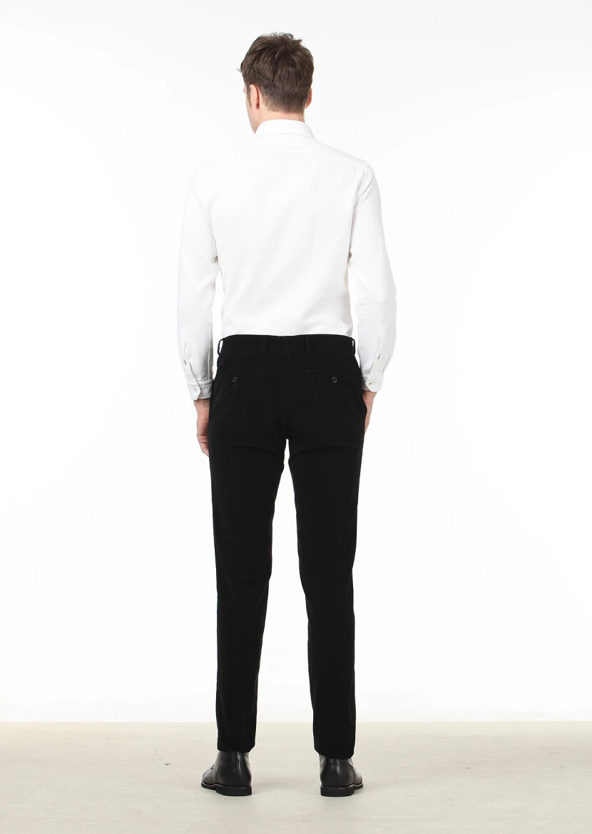 Siyah Düz Dokuma Regular Fit Casual %100 Pamuk Pantolon - 4
