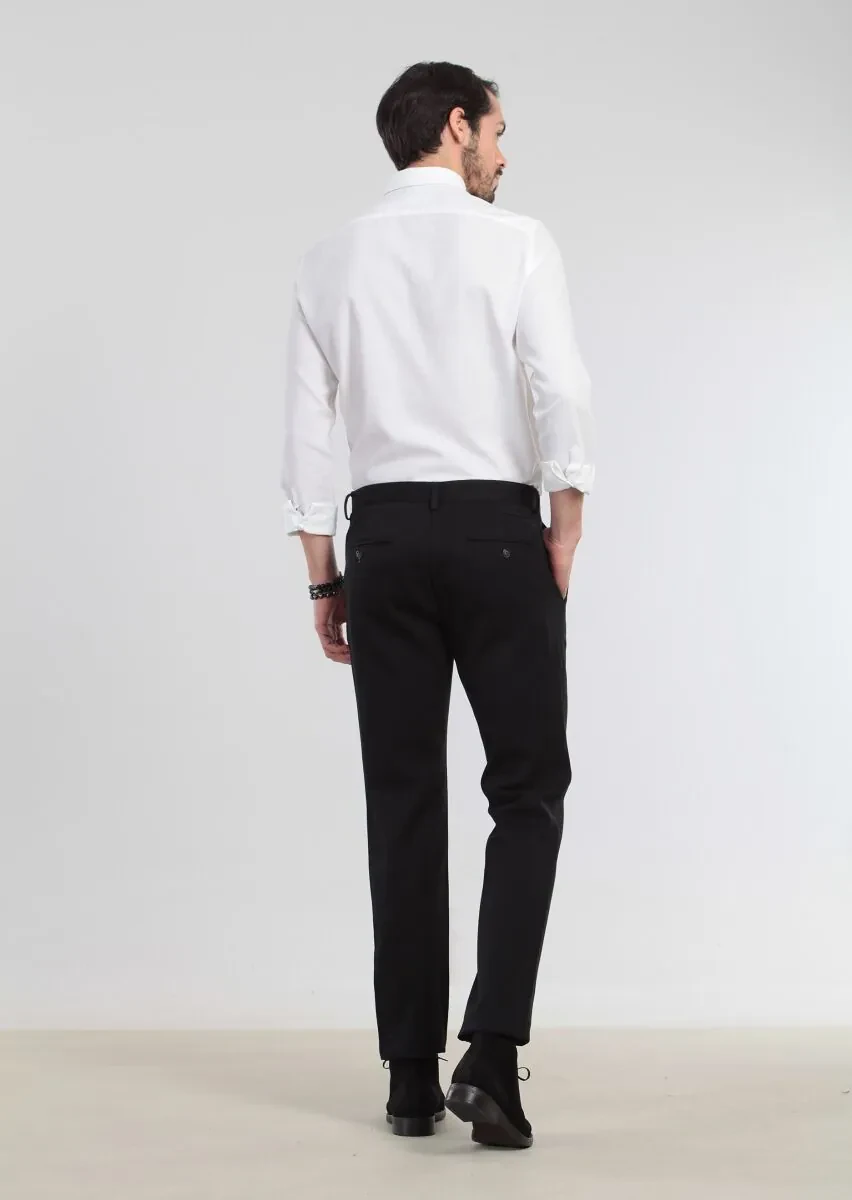 Siyah Düz Dokuma Regular Fit Casual %100 Pamuk Pantolon - 5