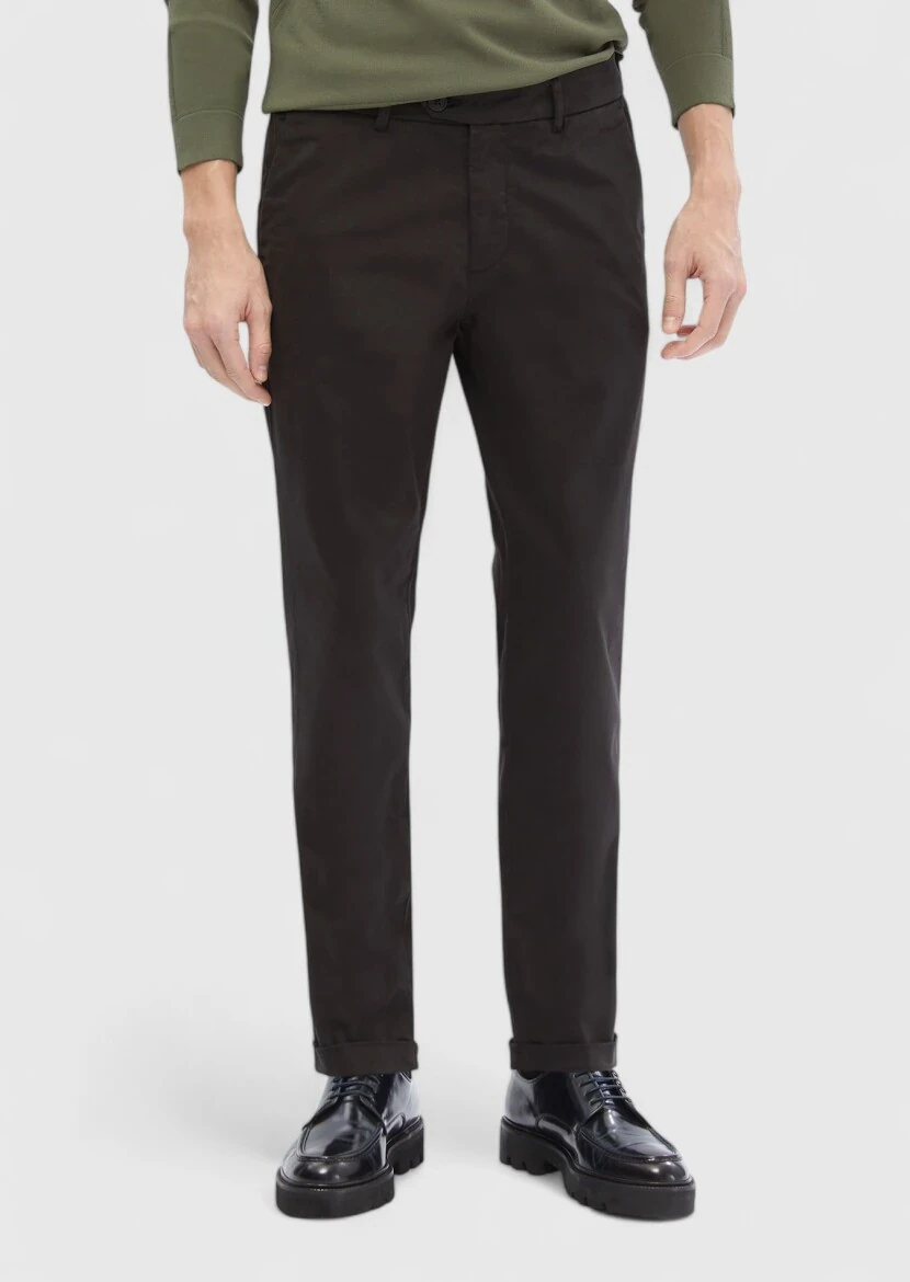 Siyah Düz Dokuma Regular Fit Casual Pamuk Karışımlı Pantolon - RAMSEY