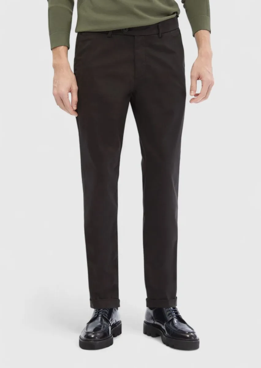 Siyah Düz Dokuma Regular Fit Casual Pamuk Karışımlı Pantolon - 1