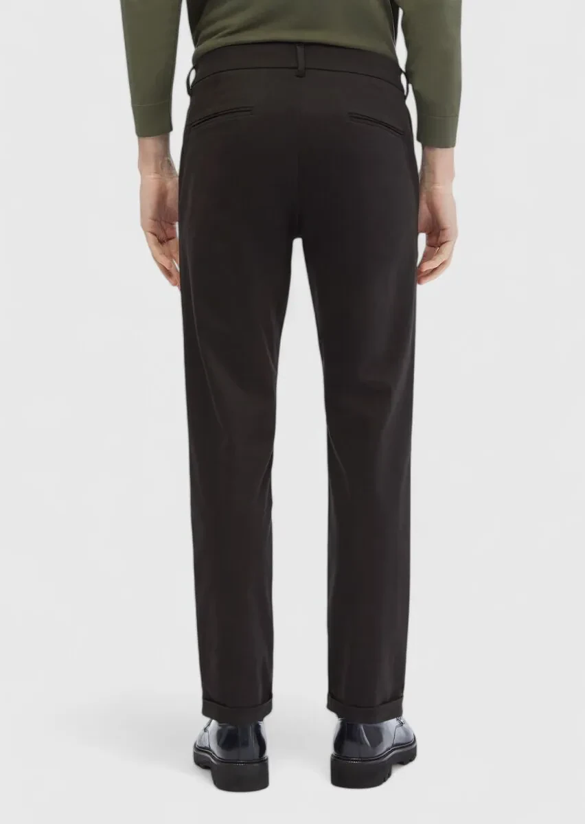 Siyah Düz Dokuma Regular Fit Casual Pamuk Karışımlı Pantolon - 2